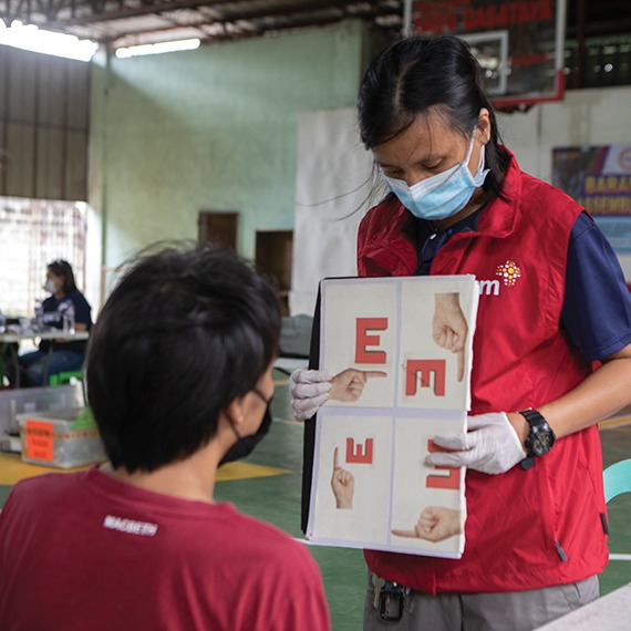 Armon in the Philippines received sight-saving cataract surgery at a cbm-funded hospital.